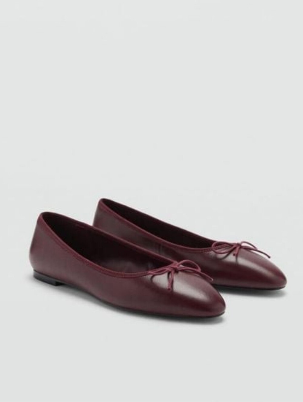 NWT Mango Burgundy Ox Blood Leather Bow Ballet Flats Size 39